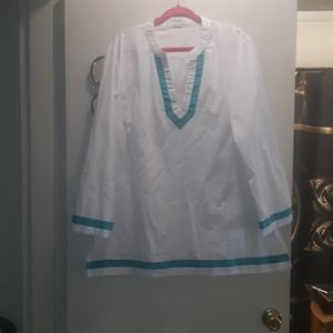 🌺WHITE TUNIC w/Blue Trim